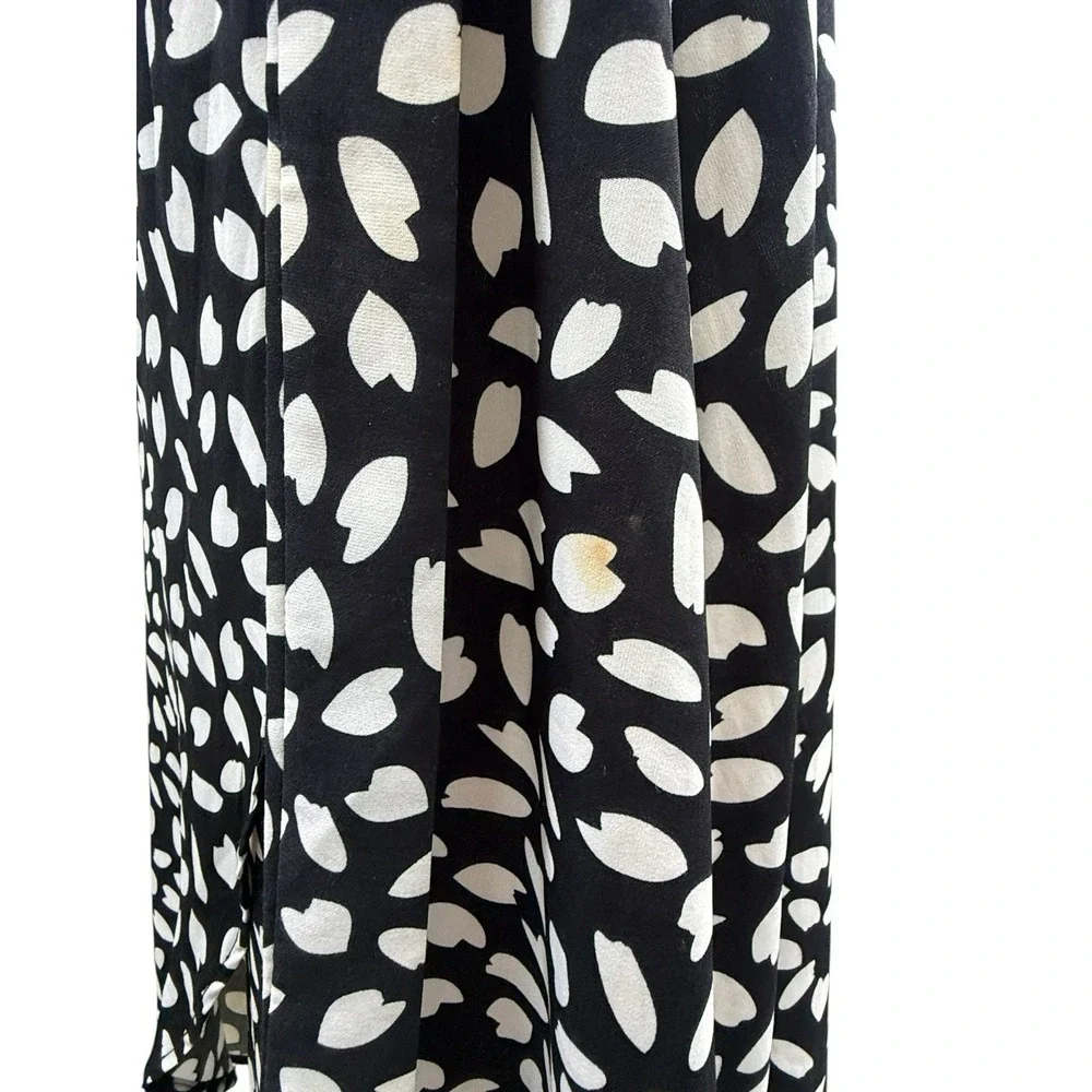 Women Black White Abstract Petal Print True Wrap Maxi Skirt Asymmetrical Medium